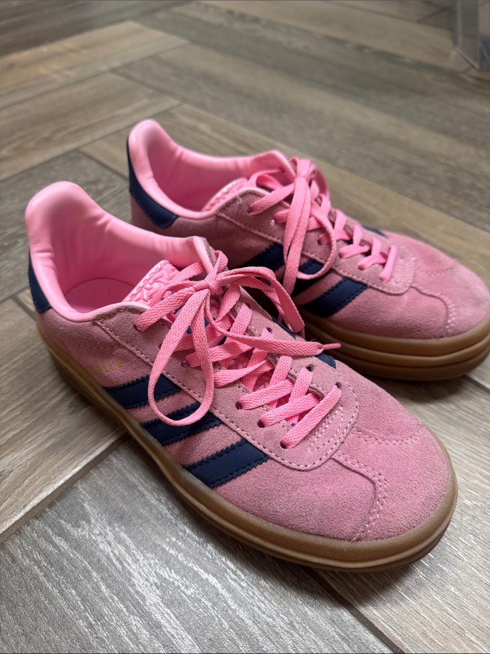 Adidas Gazelle  Pink Suede Lace-Up Sneakers with Navy Stripes
